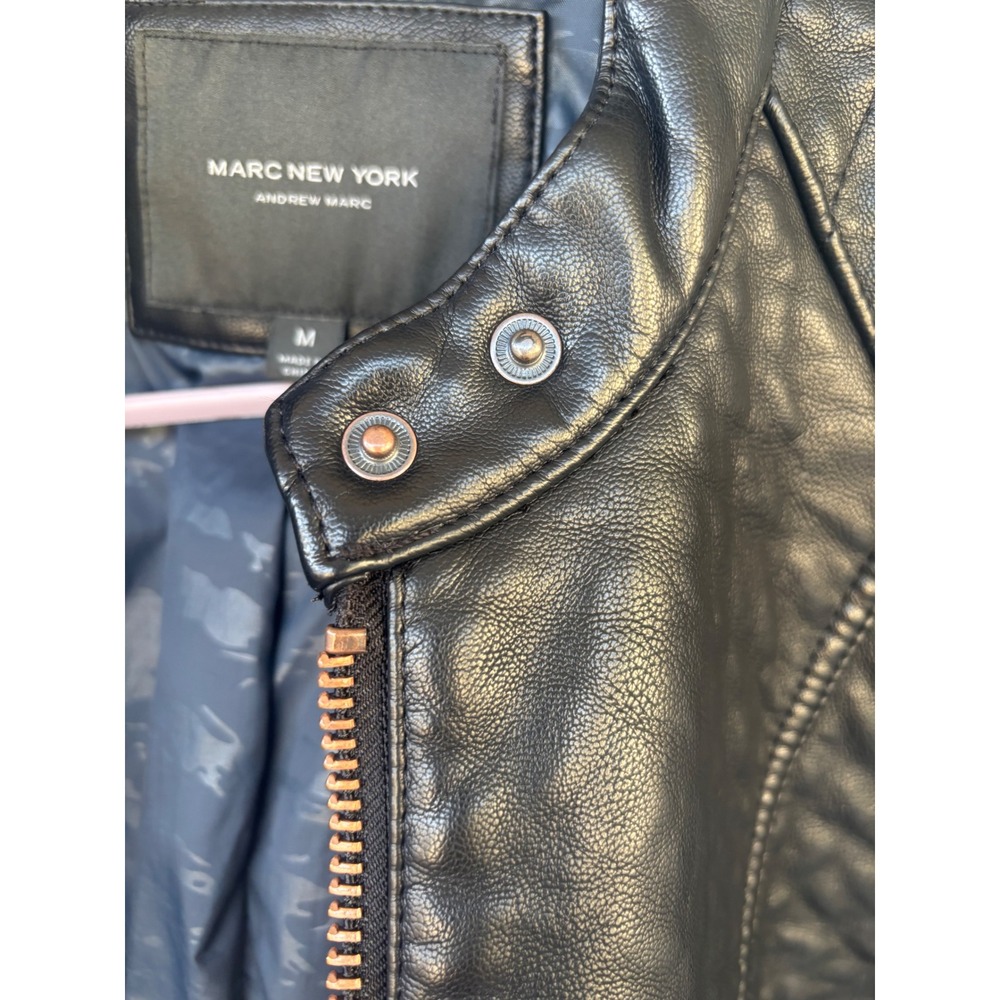 Marc New York Andrew Marc Black Faux Leather Moto Jacket Rose Gold Hardware M‎ - Picture 5 of 13